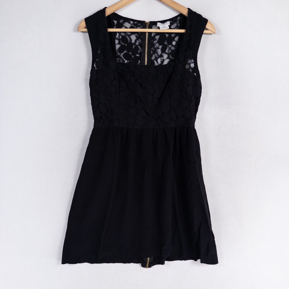 COOPERATIVE Mini Dress Womens Sz 4 Black Lace Trim Full Zip Back Romantic Party